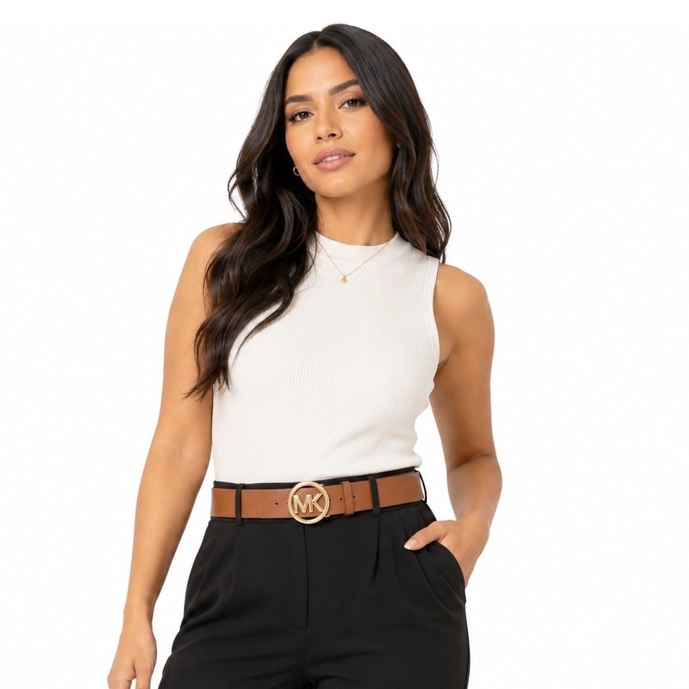 Michael Kors Belt Extra Large XL Gold MK Logo Genuine Leather Streetwear 47-06